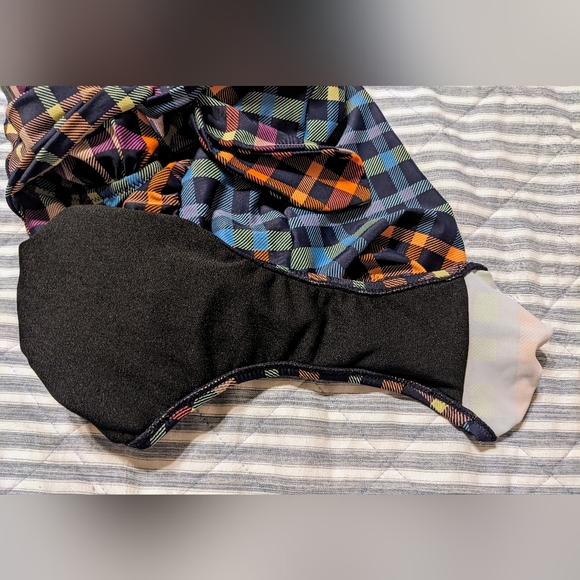 Motherhood Maternity Checkered One Piece Cross Strap Bathing Suit Orange Blue M - Picture 3 of 11